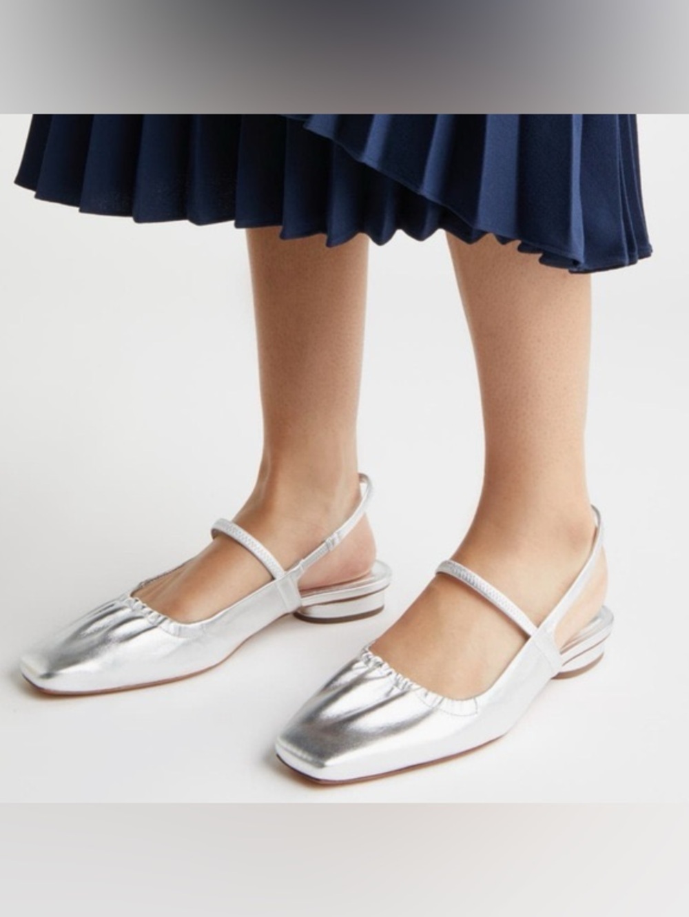 Vince Venice Silver Slingback Mary Jane Flats Sz 9.5 BNWB